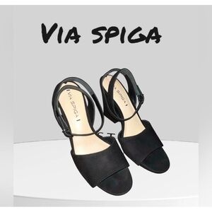 VIA SPIGA Womens Sandals Size 8 Black Block Heel Ankle Strap Open Toe Dressy